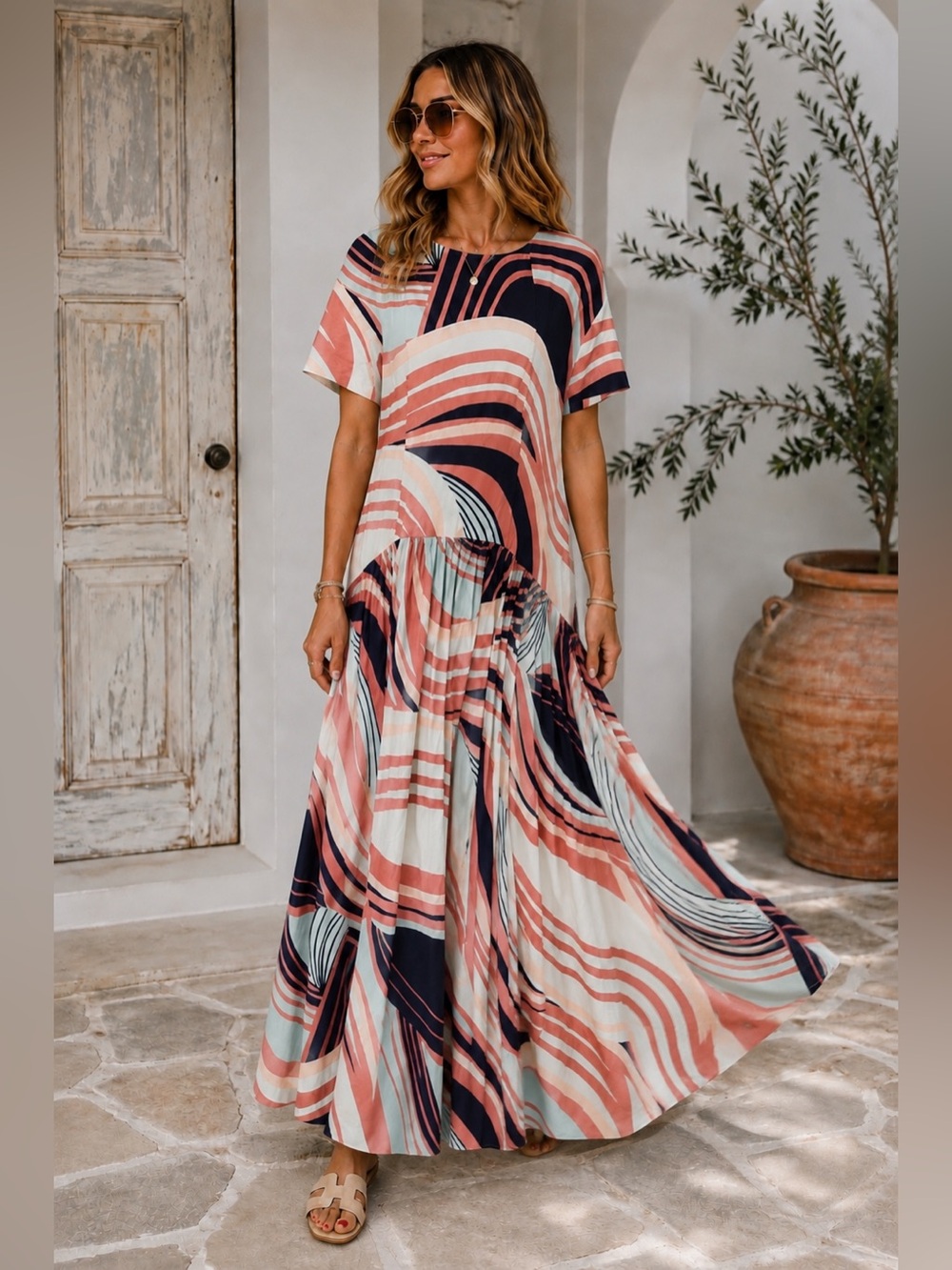 Hutch Atley Stretch Poplin Drop-Waist Maxi Dress Sz 12 Abstract old money #144
